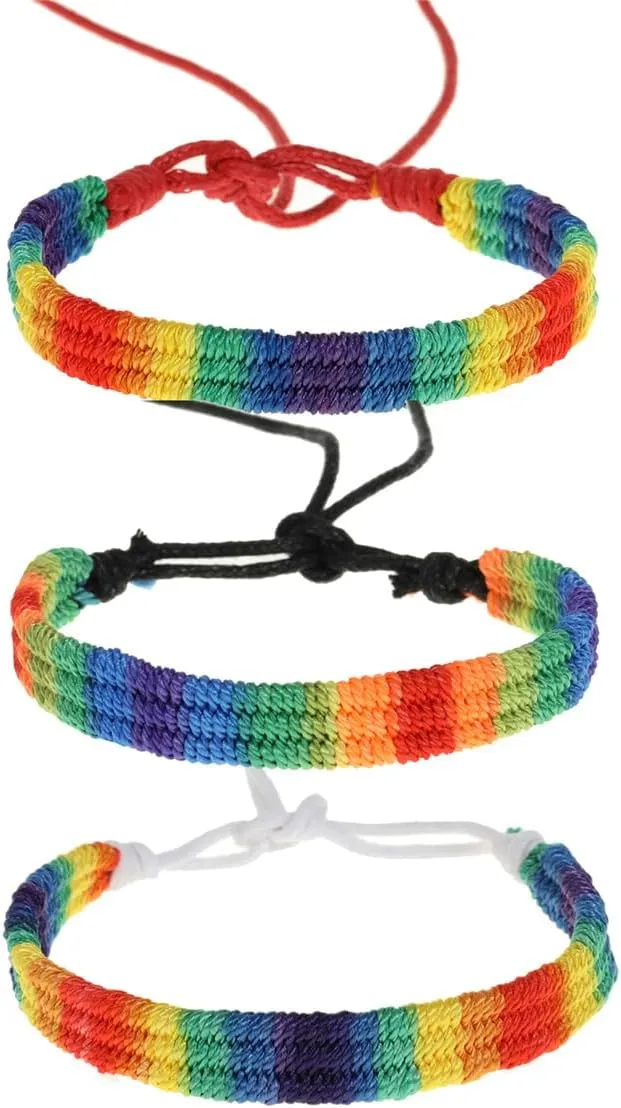 Pride Bracelets for Couples, Rainbow Bracelet for Lesbian Gay Bisexual Handmade Woven Rope Friendship Bracelets, Adjustable Braided Wristbands for Women and Men