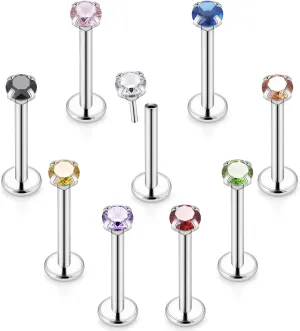 Prjndjw 20G 18G 16G Flat Back Studs Earrings Surgical Stainless Steel Labret Jewelry Monroe Lip Rings Cartilage Tragus Helix Push Nose Ring Medusa Piercing Jewelry for Women Men 3mm