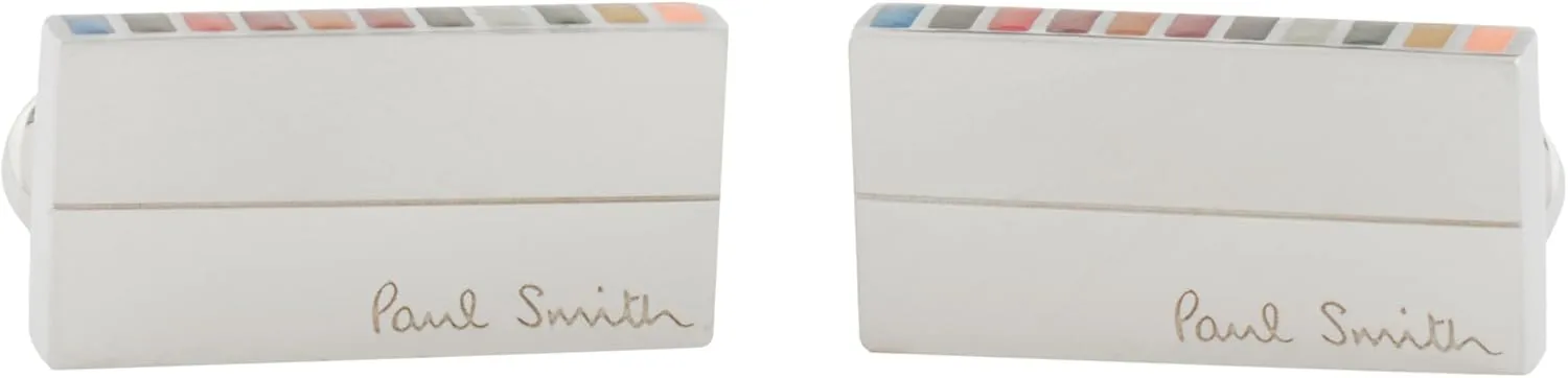 PS Paul Smith Men's Silver 'Signature Stripe' Edge Cufflinks, Multicolor, One Size