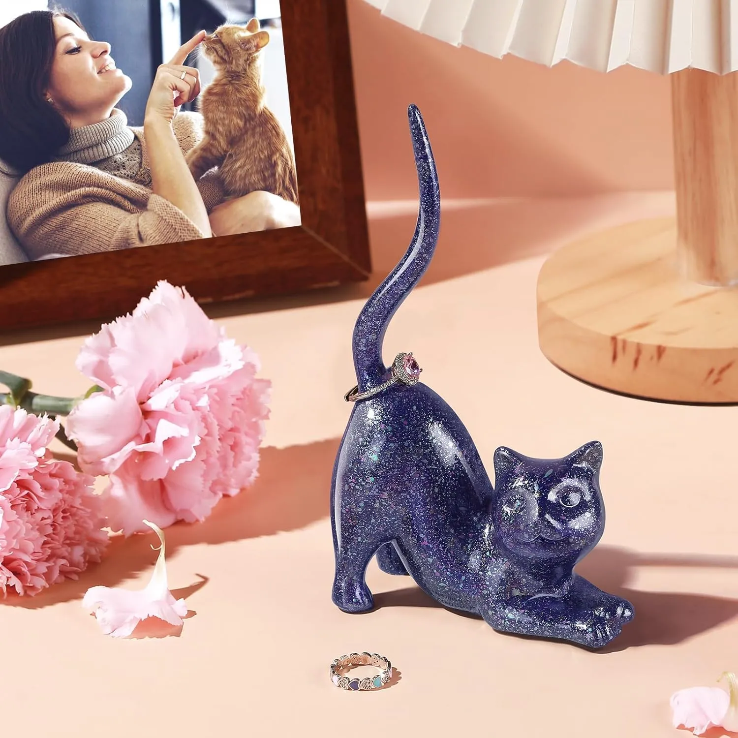 PUDDING CABIN Cat Lover Gifts for Women - Purple Cat Ring Holder Ring Stand Organizer - Purple Preppy Room Decor Aesthetic -Mothers Day Birthday Gifts for Women Mom Girls
