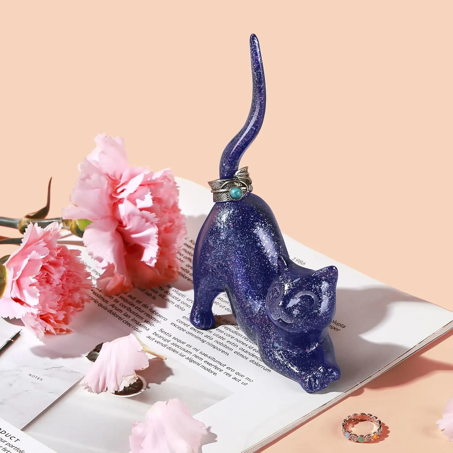 PUDDING CABIN Cat Lover Gifts for Women - Purple Cat Ring Holder Ring Stand Organizer - Purple Preppy Room Decor Aesthetic -Mothers Day Birthday Gifts for Women Mom Girls