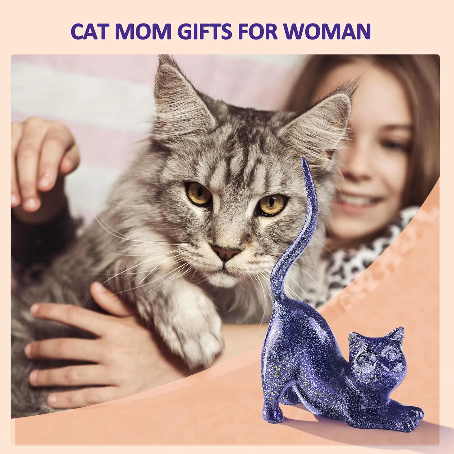 PUDDING CABIN Cat Lover Gifts for Women - Purple Cat Ring Holder Ring Stand Organizer - Purple Preppy Room Decor Aesthetic -Mothers Day Birthday Gifts for Women Mom Girls