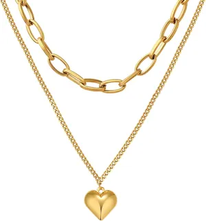 Puffy Heart Necklaces For Women 14k Gold Chunky Heart Necklace Hypoallergenic Thick Chain Love Heart Pendant Necklace Gold Layering Heart Charm Necklace Trendy Jewelry