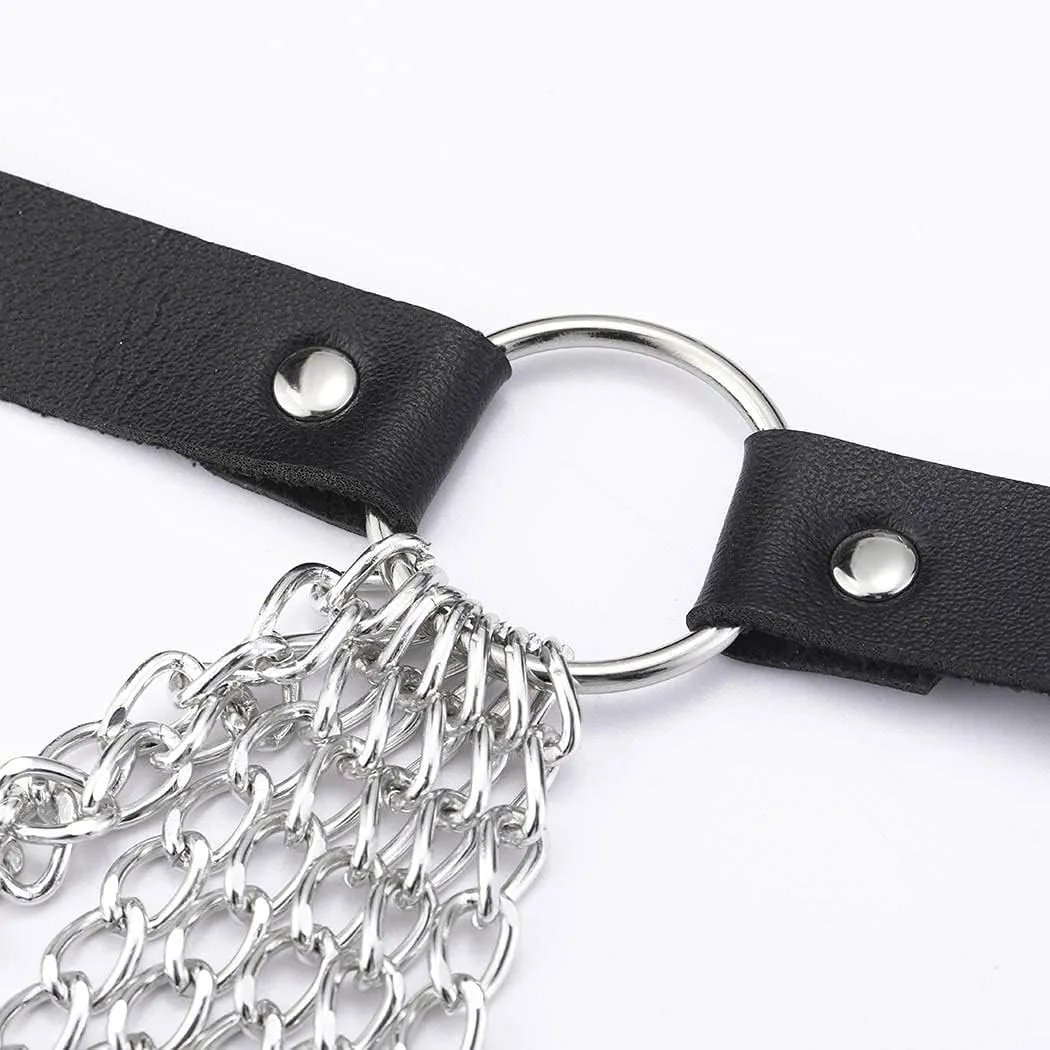 Punk Black Waist Chain Belt Leather Layered Belly Body Chains Rave Body Jewelry Accessories for Women