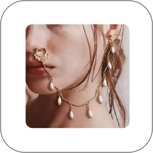 Punk Boho Nose Ring Hoop with Chain Tassel Fake Septum Ring Ear to Nose No Piercing Ear Cuff Indian Jewelry for Women Girls