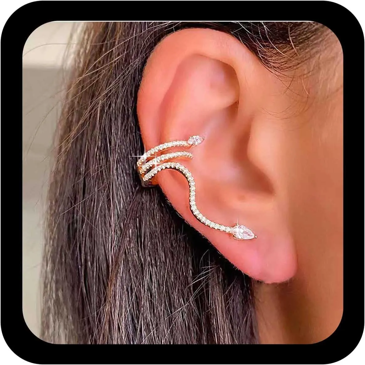 Punk Crystal Snake Ear Cuff Earrings Rhinestone Cuff Wrap Earring Gold Cz Snake Earrings Cz Serpent Climber Crawler Cuff Earring Layered Helix Fake Jewelry for Women