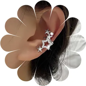 Punk Crystal Star Ear Cuff Earrings Cz Star Cuff Wrap Earrings Silver Star Cartilage Cuff Earrings Luck Star Crawler Cuff Earrings No Piercing Earrings Jewelry for Women