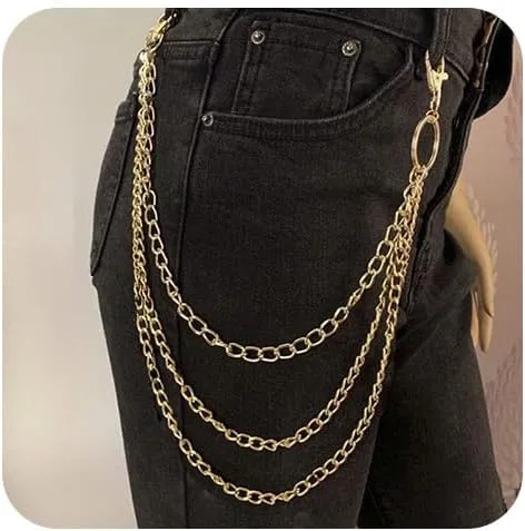 Punk Layered Pants Chain Belt Silver Y2k Layered Wallet Jean Chains for Women and Men
