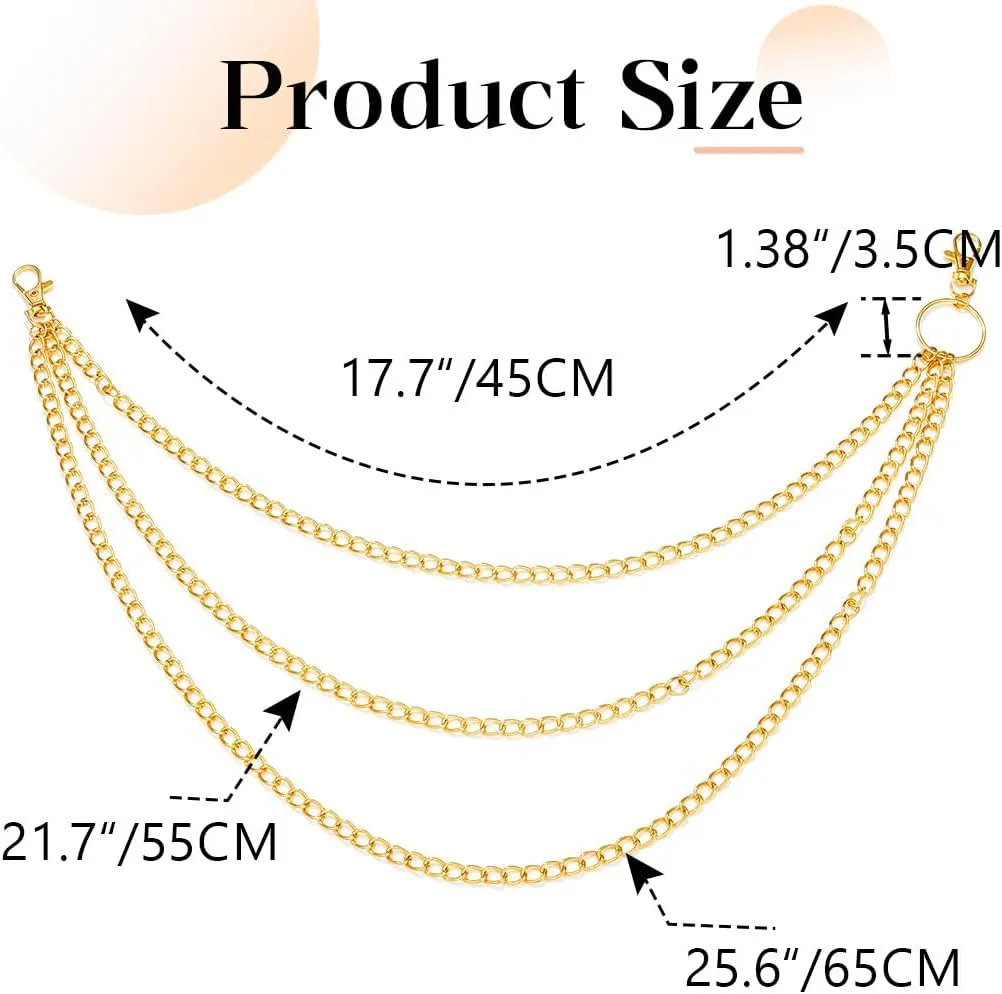 Punk Layered Pants Chain Belt Silver Y2k Layered Wallet Jean Chains for Women and Men