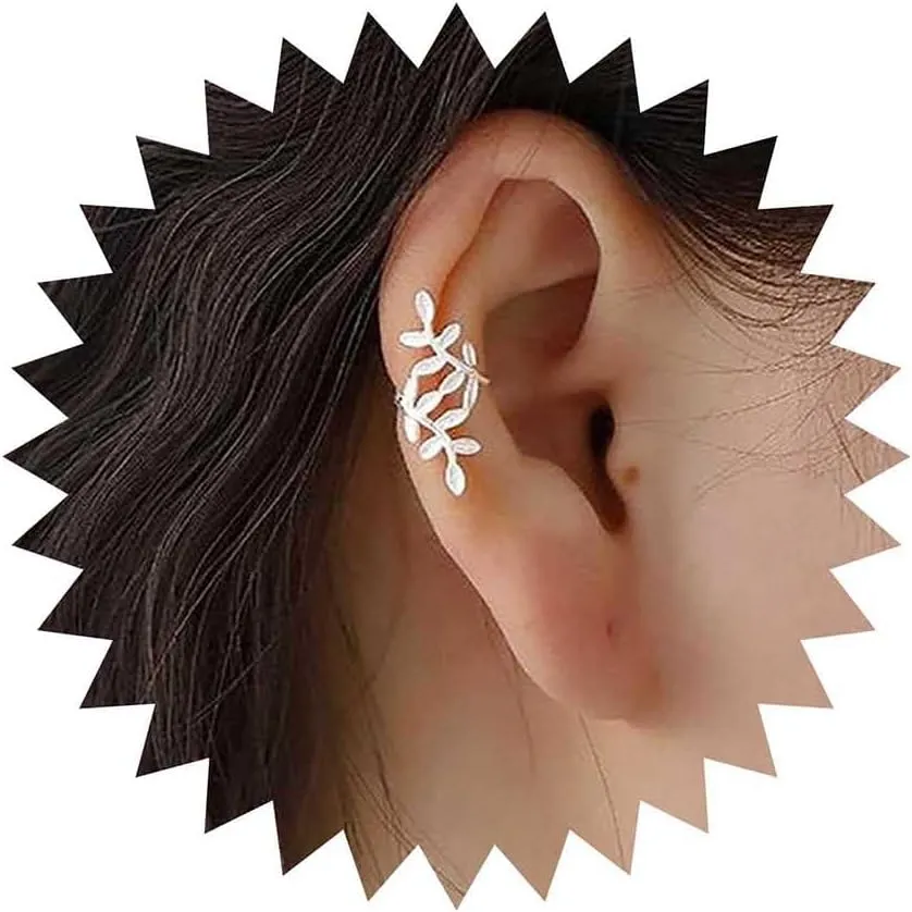 Punk Leaf Ear Cuff Earrings Olive Leaf Cartilage Cuff Earrings Silver Leaves Cuff Wrap Earrings Leaf Crawler Cuff Earrings Leaf No Piercing Earrings Jewelry for Women