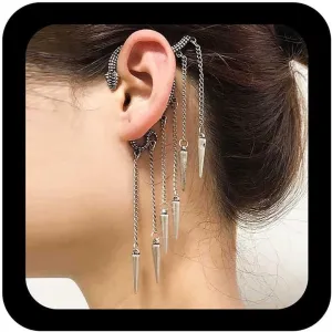 Punk Silver Spike Chain Earrings Serpent Ear Climber Cuff Halloween Snake Earrings Serpent Crawler Spiked Wrap Animal Cuff No Piercing Jewelry for Women