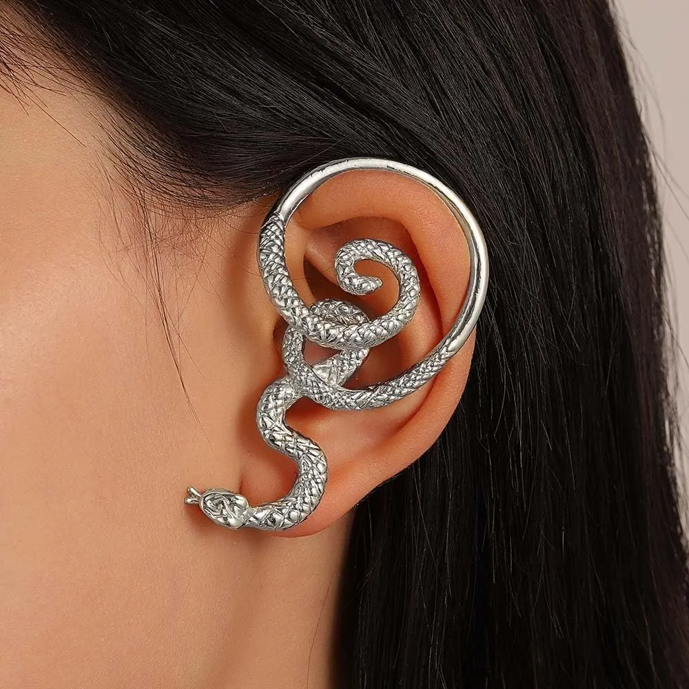 Punk Snake Ear Climber Earrings Snake Ear Cuff Earrings Snake Ear Wrap Earrings Serpent Ear Crawler Earrings Gold Snake Stud Earrings Jewelry for Women (Gold)
