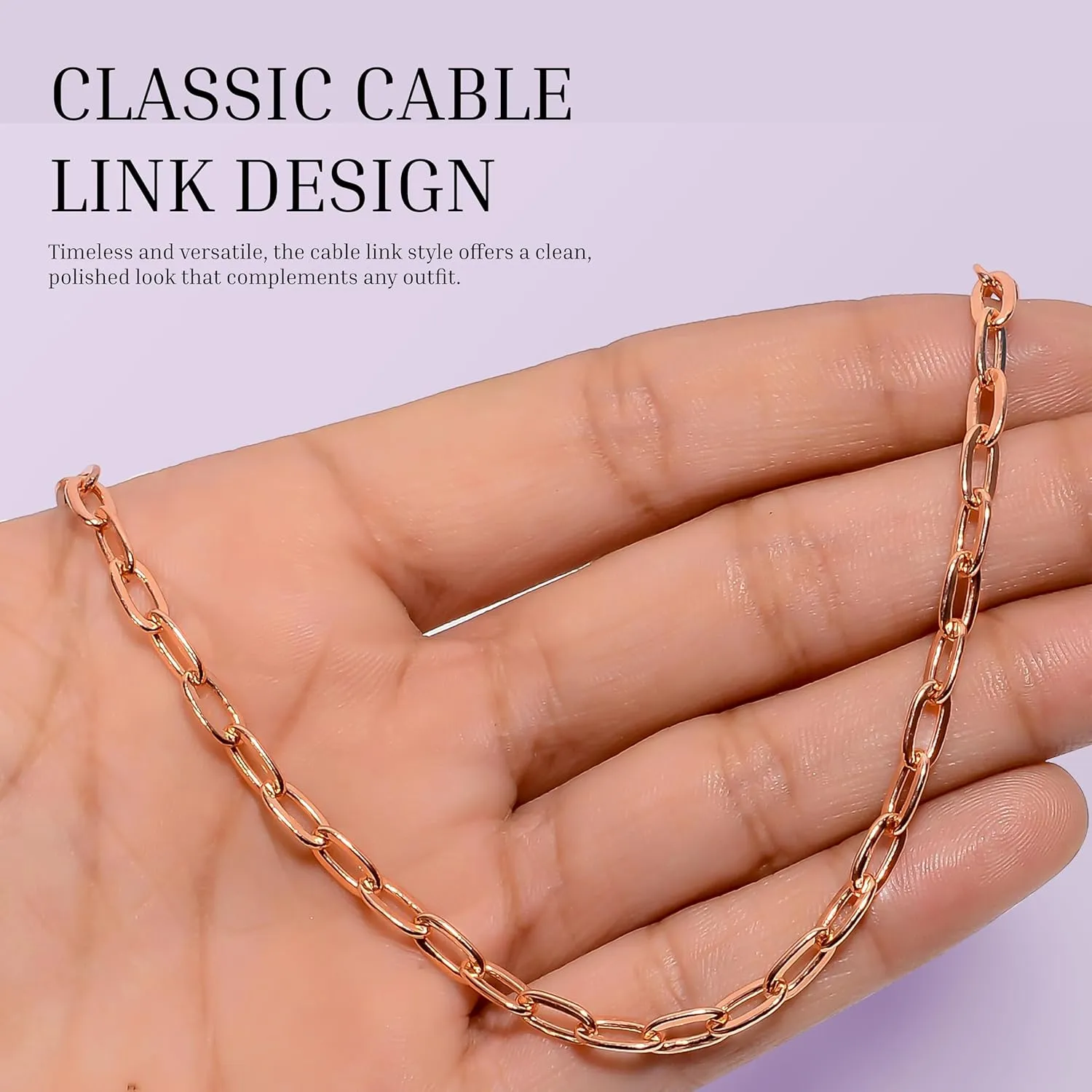 Pure Copper Cable Link Chain Necklace for Men & Women, Lightweight Solid Copper Statement Jewelry Gift, Multiple Lengths (1626 Inch)