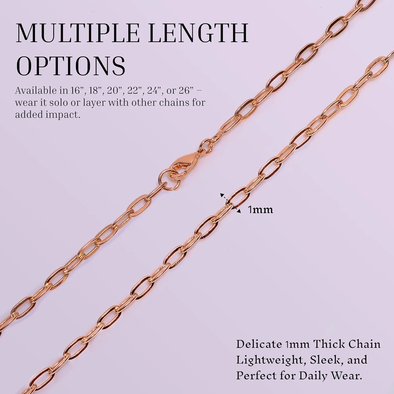 Pure Copper Cable Link Chain Necklace for Men & Women, Lightweight Solid Copper Statement Jewelry Gift, Multiple Lengths (1626 Inch)