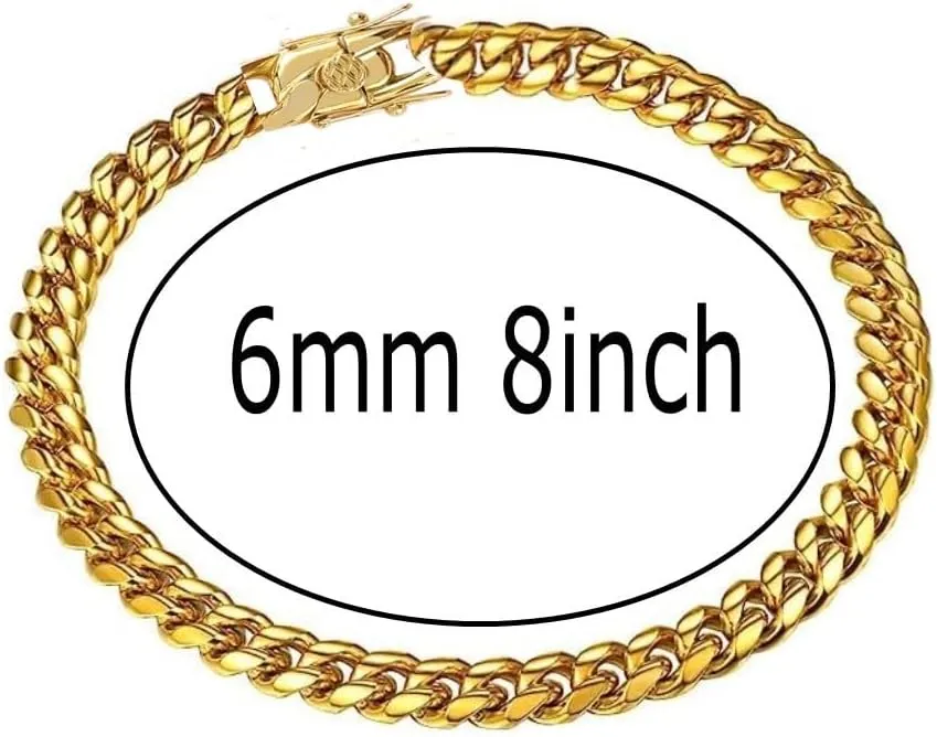 putouzip Miami Cuban Link Chain Set For Men 18K Gold Plated Stainless Steel 6mm Womens Bracelet Necklace Diamond Chains