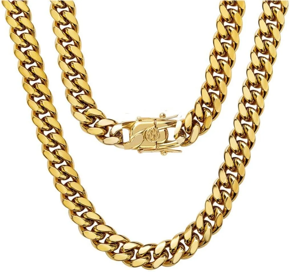 putouzip Miami Cuban Link Chain Set For Men 18K Gold Plated Stainless Steel 6mm Womens Bracelet Necklace Diamond Chains