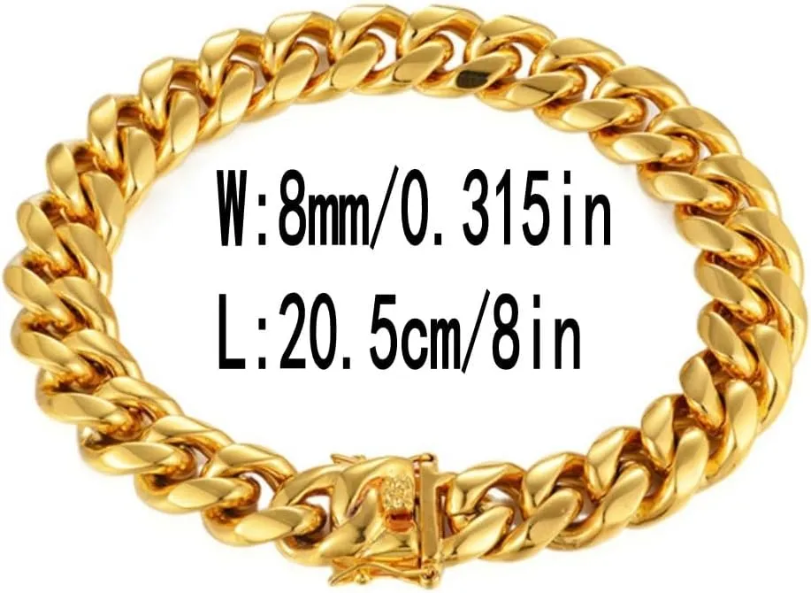 putouzip Miami Cuban Link Chain Set For Men 18K Gold Plated Stainless Steel 8mm Bracelet Necklace Diamond Chains