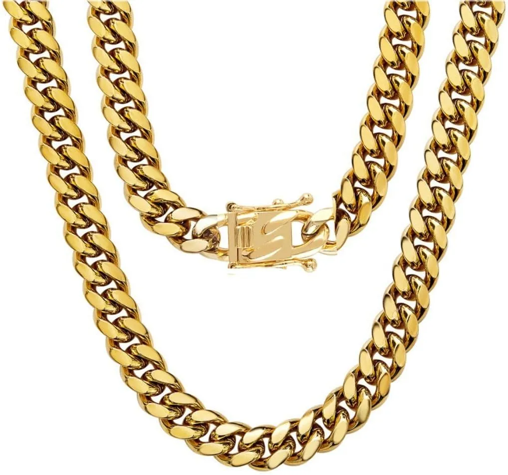 putouzip Miami Cuban Link Chain Set For Men 18K Gold Plated Stainless Steel 8mm Bracelet Necklace Diamond Chains