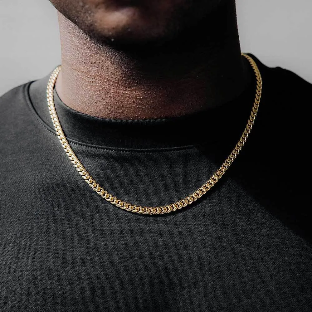 putouzip Miami Cuban Link Chain Set For Men 18K Gold Plated Stainless Steel 8mm Bracelet Necklace Diamond Chains