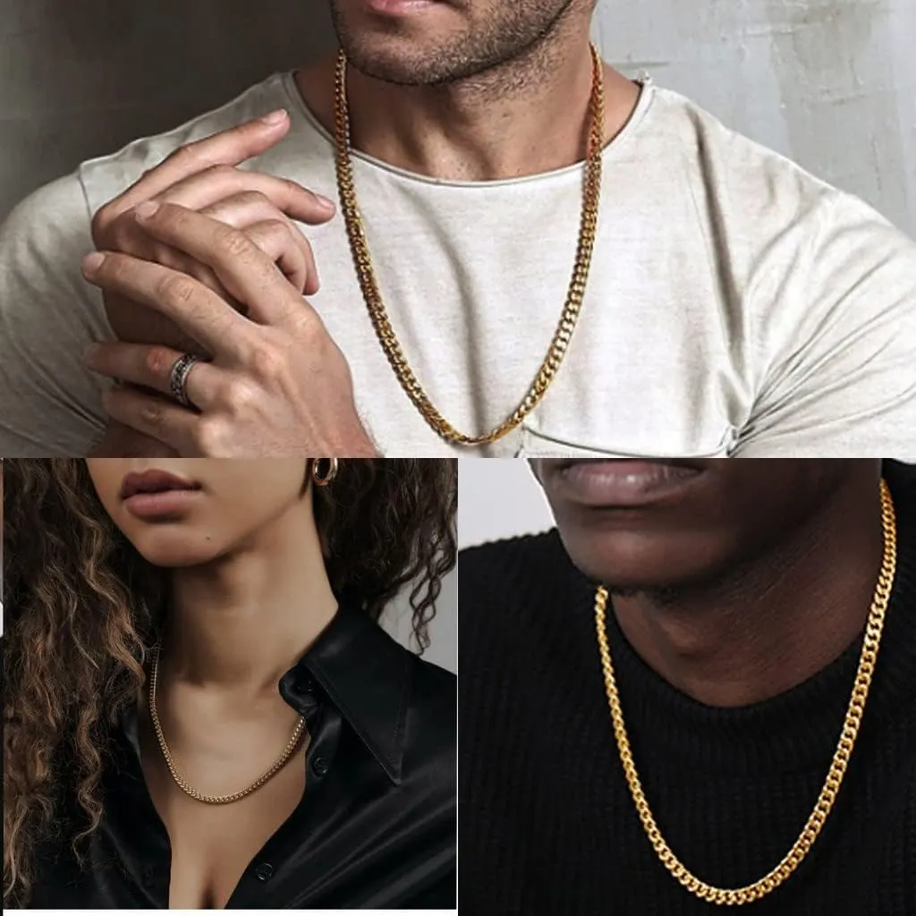 putouzip Miami Cuban Link Chain Set For Men 18K Gold Plated Stainless Steel 8mm Bracelet Necklace Diamond Chains