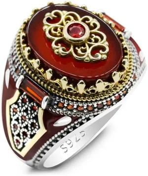 Qida S925 Stamp Sterling Silver Onyx/Lapis Lazuli Ring for Men Female Turkish Handmade Vintage Luxury Band