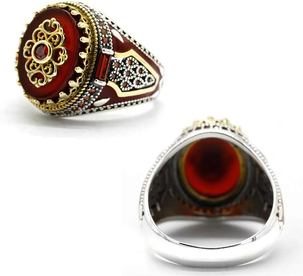 Qida S925 Stamp Sterling Silver Onyx/Lapis Lazuli Ring for Men Female Turkish Handmade Vintage Luxury Band