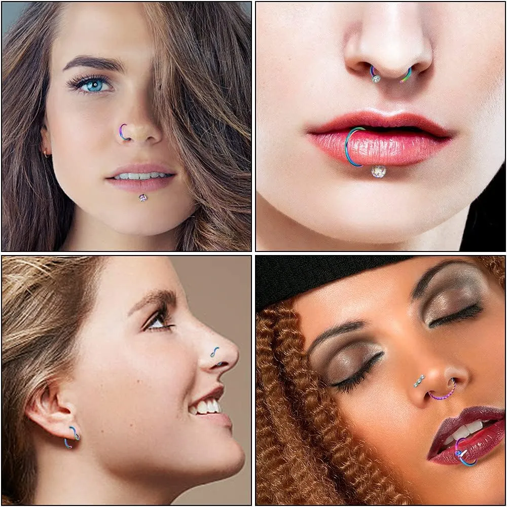 Qmcandy 24pcs-100pcs 20G Nose Rings Studs Nose Rings Hoop Fashion Piercings Hoop Jewelry Stainless Steel Nose Rings