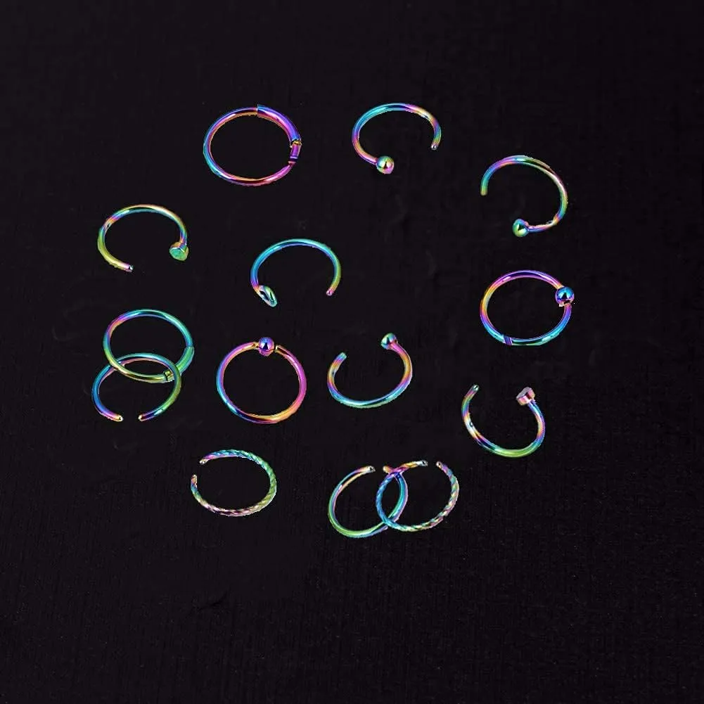 Qmcandy 24pcs-100pcs 20G Nose Rings Studs Nose Rings Hoop Fashion Piercings Hoop Jewelry Stainless Steel Nose Rings
