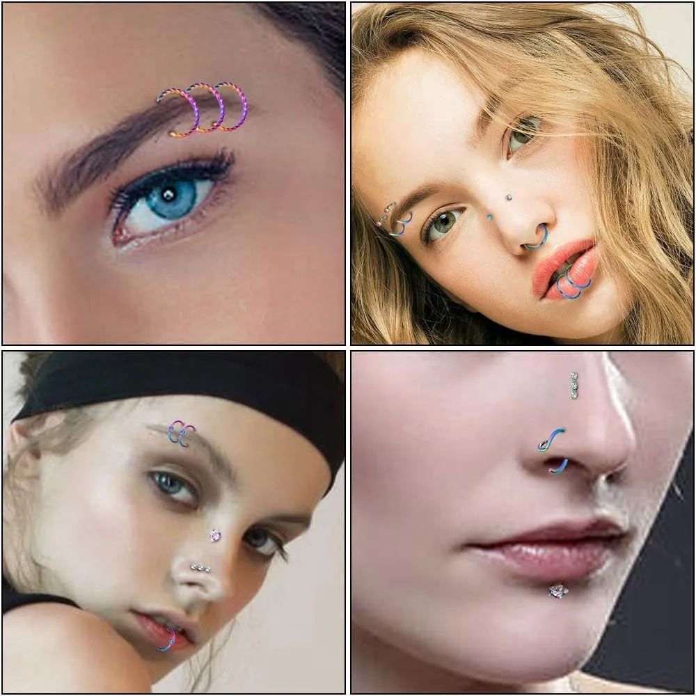 Qmcandy 24pcs-100pcs 20G Nose Rings Studs Nose Rings Hoop Fashion Piercings Hoop Jewelry Stainless Steel Nose Rings