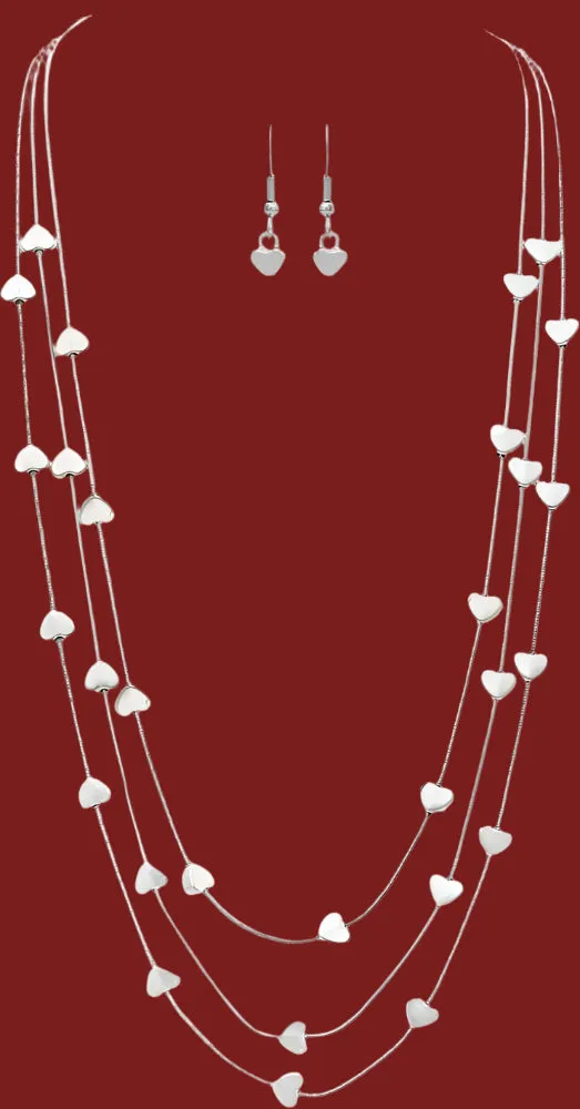 Rain Jewelry Silver Hearts Multi-Layer Necklace Set