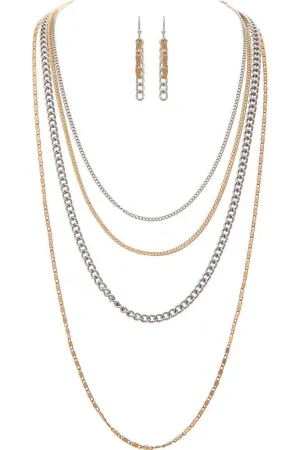 Rain Jewelry Two Tone Mixed Up Chains Layered Necklace Set