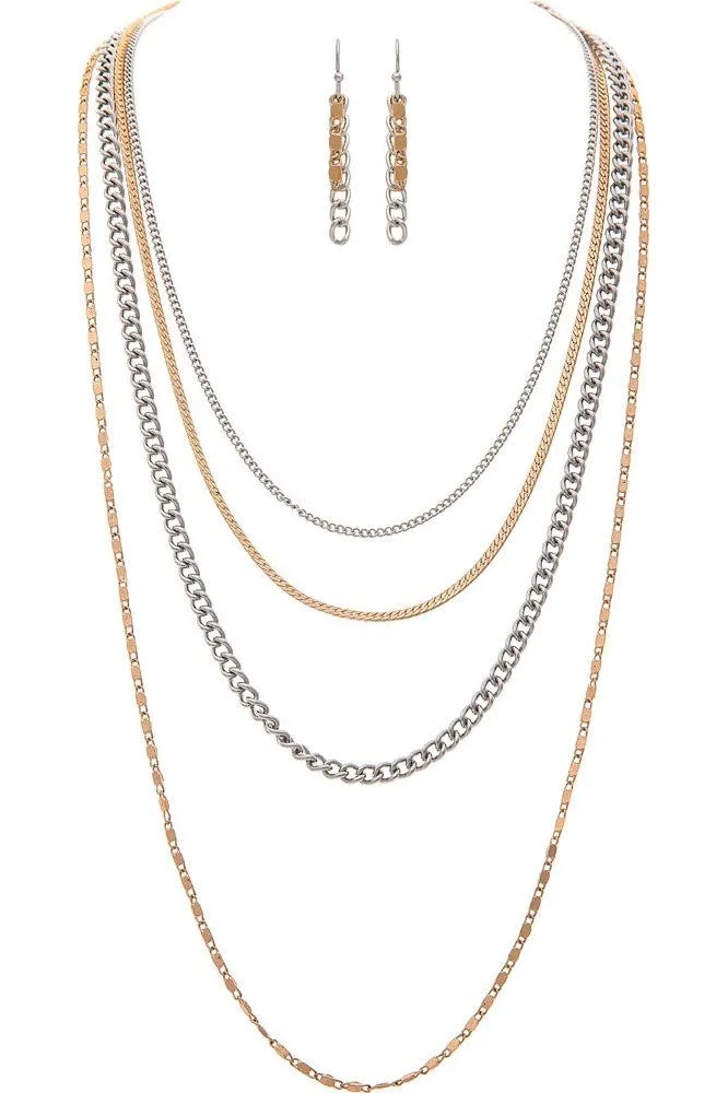 Rain Jewelry Two Tone Mixed Up Chains Layered Necklace Set