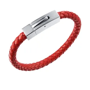 Red Italian Leather Bracelet for Men - Premium Red Braided Leather Bracelet with Stainless Steel Closure - Sz Large - Best Gift for Men