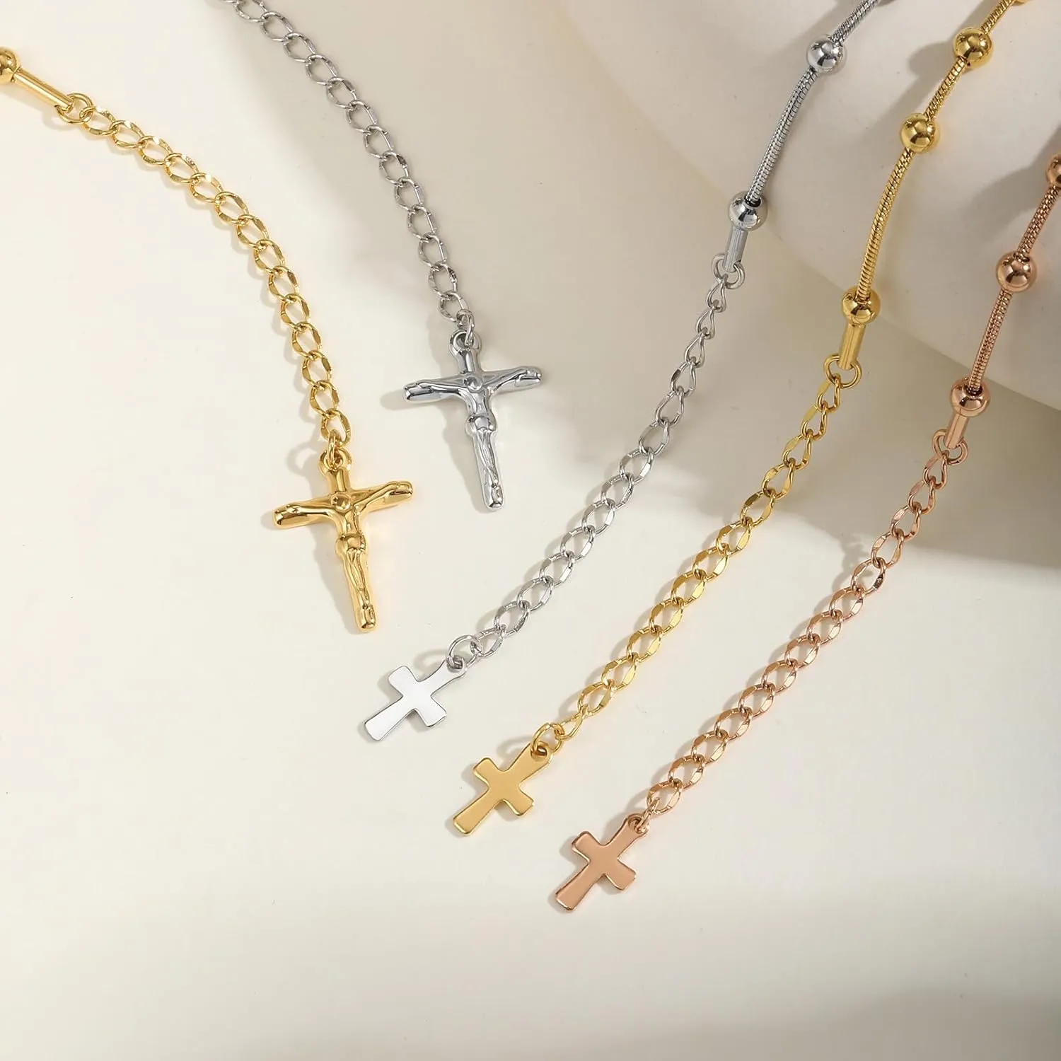 Religious Rosary Bracelet for Women - Gold Plated Stainless Steel Virgin Mary & Cross Charm Prayer Jewelry | Hypoallergenic Faith-Based Gift for Her