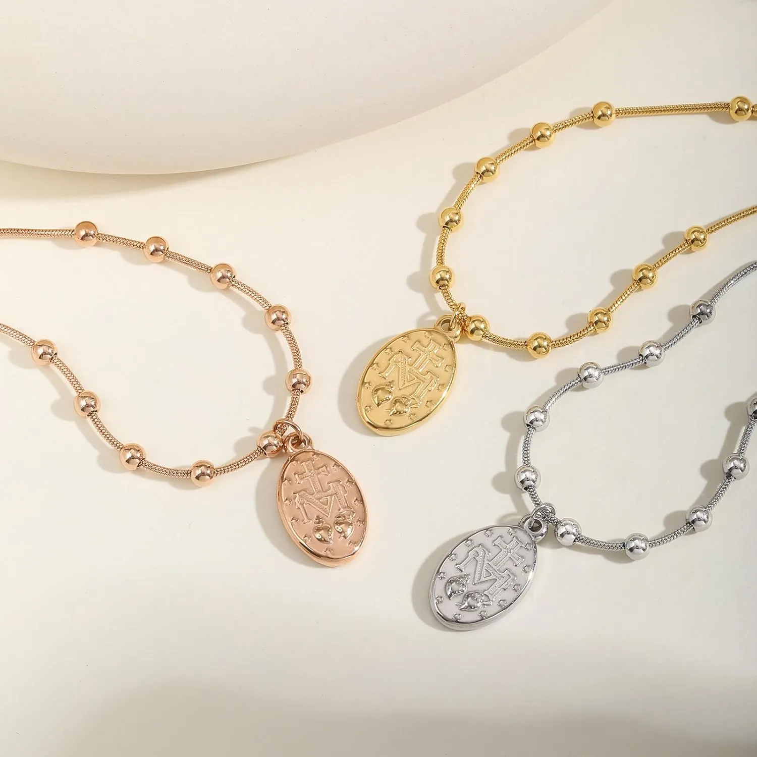 Religious Rosary Bracelet for Women - Gold Plated Stainless Steel Virgin Mary & Cross Charm Prayer Jewelry | Hypoallergenic Faith-Based Gift for Her