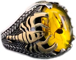 Retro Oval Yellow Agate Cocktail Rings Gothic Hip Hop Punk Crystal Zircon Scorpion Party Ring for Men Boy Fashion Jewellery Gifts