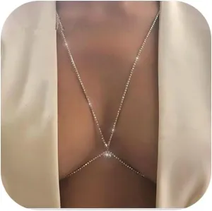 Rhinestone Bra Chains Bikini Halter Backless Silver Crystal Body Chain Summer Beach Multi-Layered Body Jewelry for Women