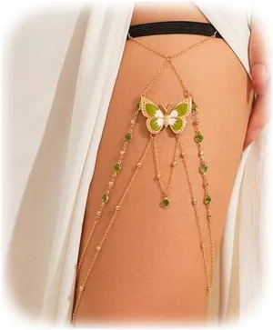 Rhinestone Butterfly Pendant Leg Chain Jewelry,Summer Beach Mulit-layer Thigh Chain Rave Thigh Body Jewelry Sexy Bikini Crystal Thigh Body Chain for Women