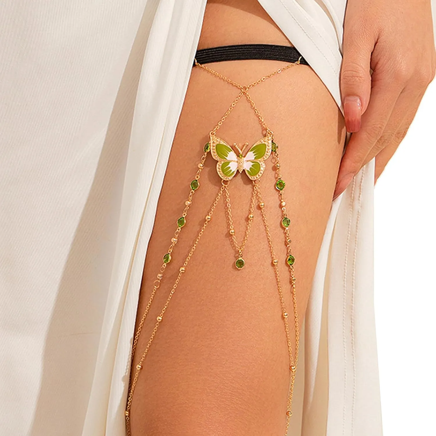 Rhinestone Butterfly Pendant Leg Chain Jewelry,Summer Beach Mulit-layer Thigh Chain Rave Thigh Body Jewelry Sexy Bikini Crystal Thigh Body Chain for Women