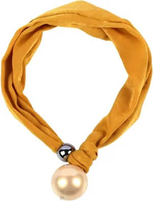 Ribbon Rope Chain Big Pendant Bead Ball Imitation Pearl Necklace for Women Flannelette Collar Choker Jewelry