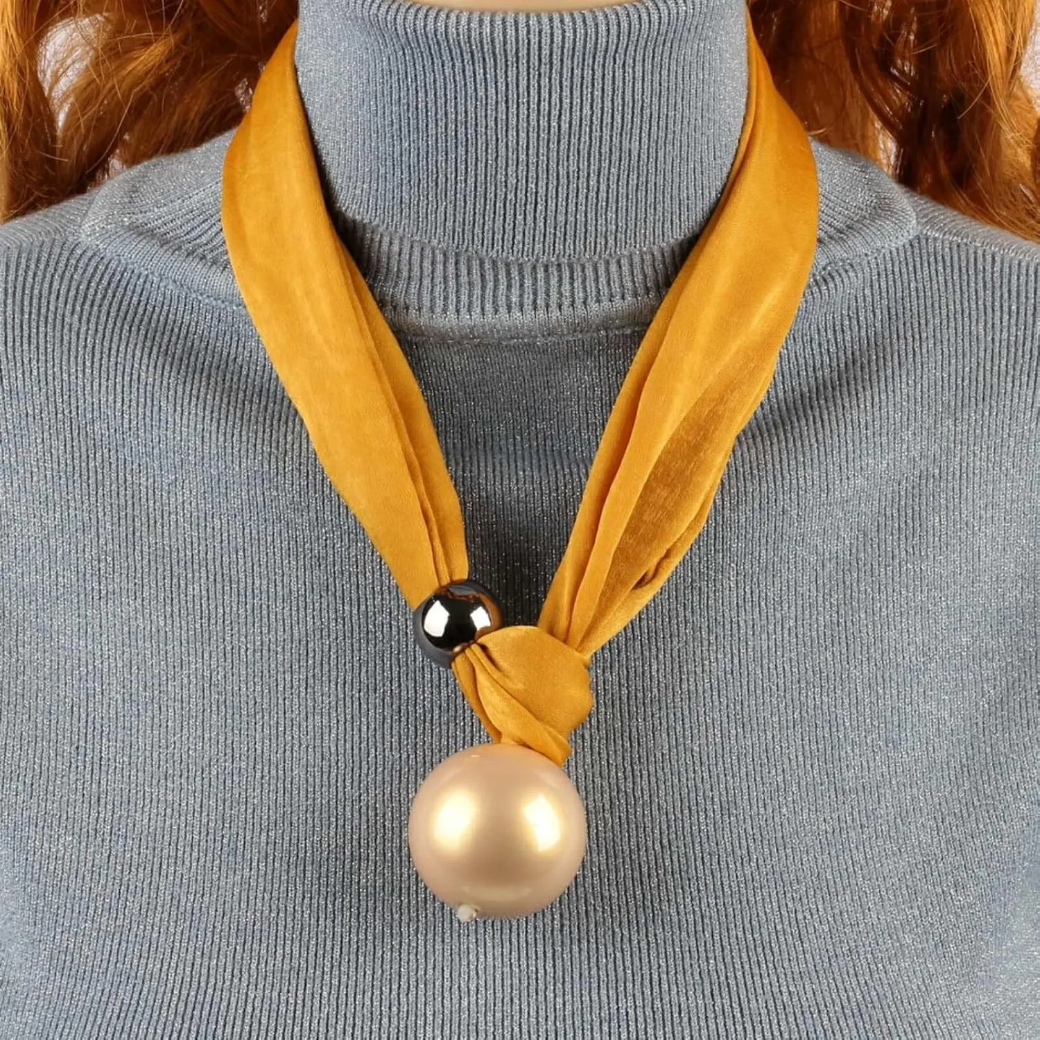 Ribbon Rope Chain Big Pendant Bead Ball Imitation Pearl Necklace for Women Flannelette Collar Choker Jewelry