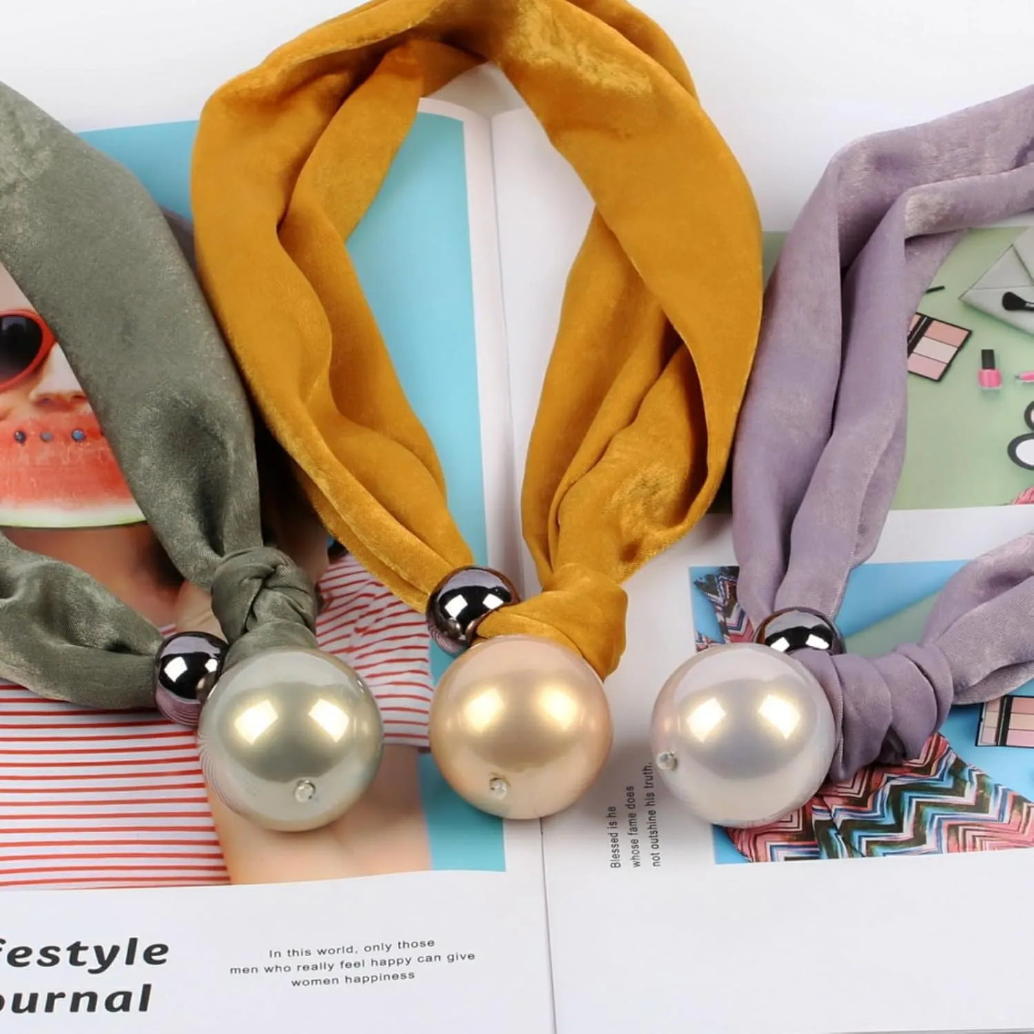 Ribbon Rope Chain Big Pendant Bead Ball Imitation Pearl Necklace for Women Flannelette Collar Choker Jewelry
