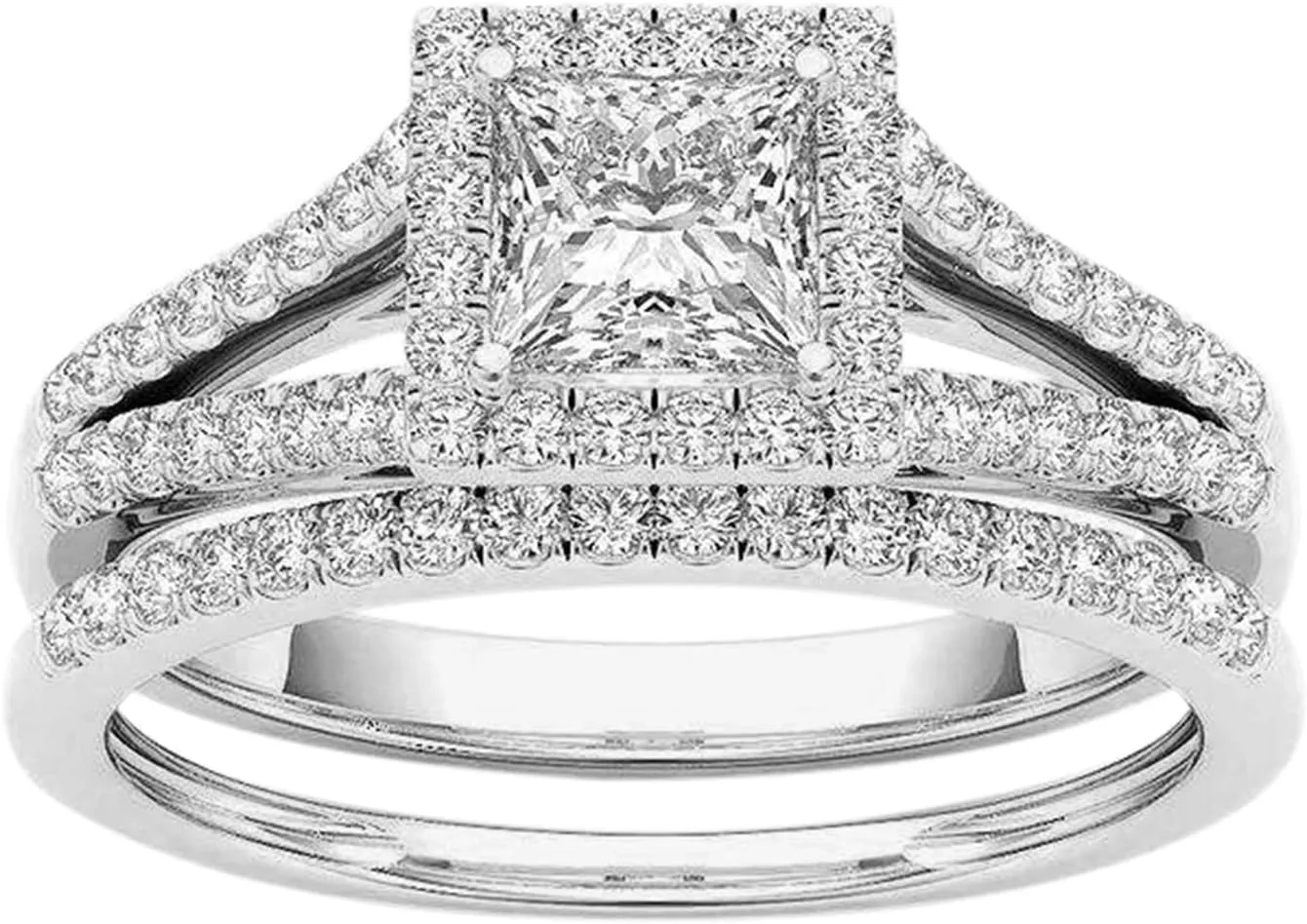 Rings Zircon Inlaid Gold-Plated Jewelry Couple Ring Classic Rings (Silver-A, 8)