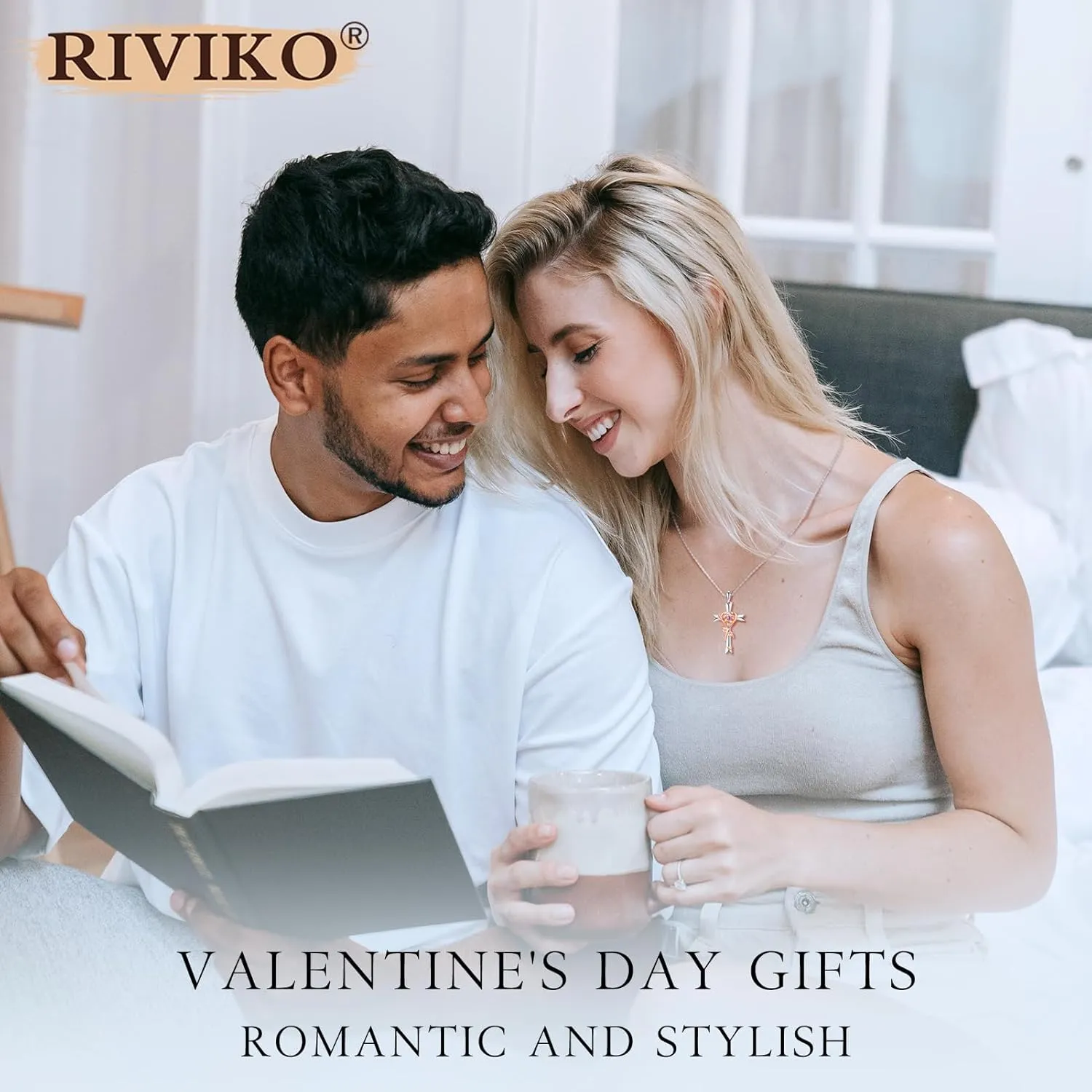 RIVIKO 925 Sterling Silver Cross Birthstone Necklace for Women Cross Rose Pendant Necklaces Trendy Christmas Valentine's Day Anniversary Jewelry Gift for Women Her Wife Girlfriends