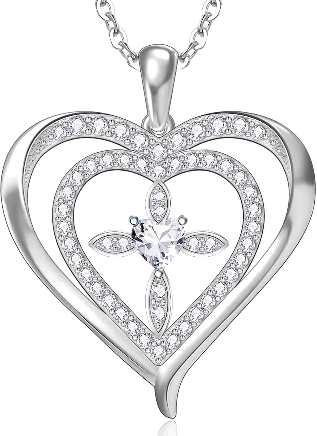 RIVIKO 925 Sterling Silver Cross Birthstone Necklace for Women,Love Heart Pendant Necklaces Trendy, Mothers Day Gifts for Mom,Anniversary Jewelry Birthday Gifts for Women Wife Mother Friend
