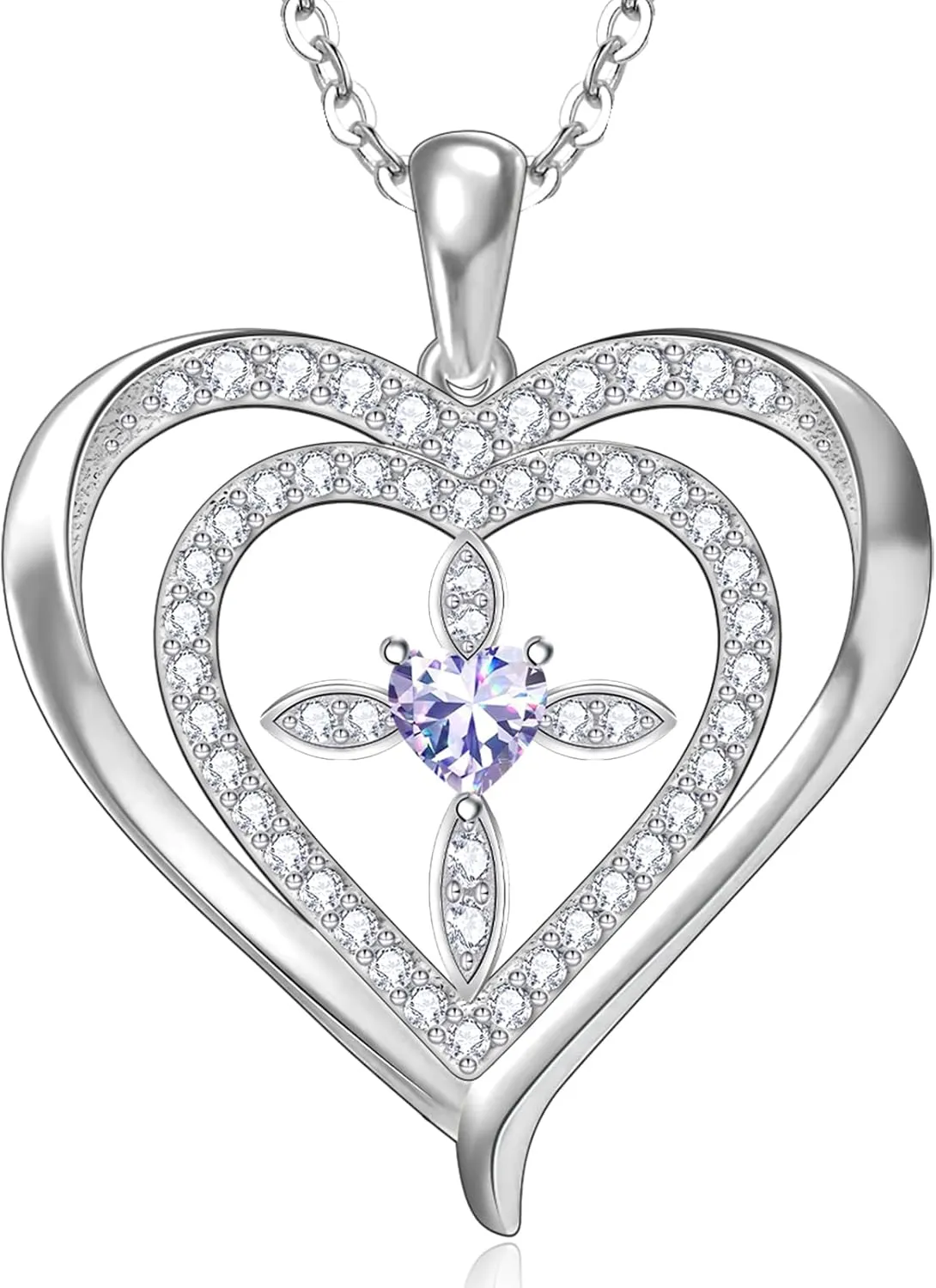 RIVIKO 925 Sterling Silver Cross Birthstone Necklace for Women,Love Heart Pendant Necklaces Trendy, Mothers Day Gifts for Mom,Anniversary Jewelry Birthday Gifts for Women Wife Mother Friend