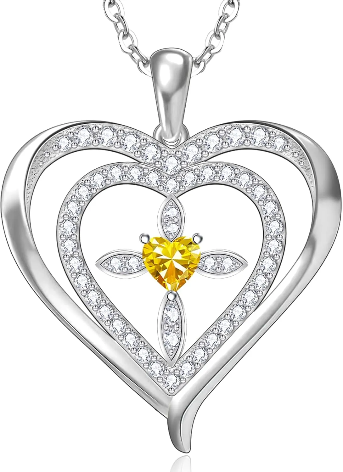 RIVIKO 925 Sterling Silver Cross Birthstone Necklace for Women,Love Heart Pendant Necklaces Trendy, Mothers Day Gifts for Mom,Anniversary Jewelry Birthday Gifts for Women Wife Mother Friend