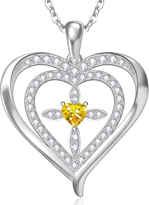RIVIKO 925 Sterling Silver Cross Birthstone Necklace for Women,Love Heart Pendant Necklaces Trendy, Mothers Day Gifts for Mom,Anniversary Jewelry Birthday Gifts for Women Wife Mother Friend
