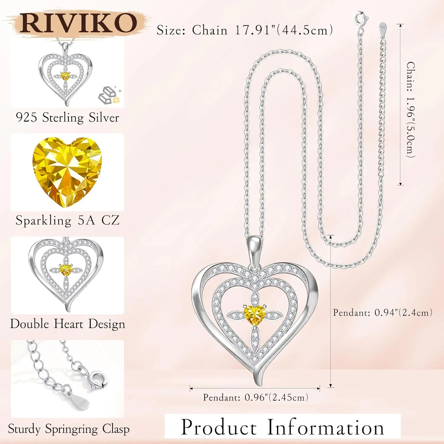 RIVIKO 925 Sterling Silver Cross Birthstone Necklace for Women,Love Heart Pendant Necklaces Trendy, Mothers Day Gifts for Mom,Anniversary Jewelry Birthday Gifts for Women Wife Mother Friend