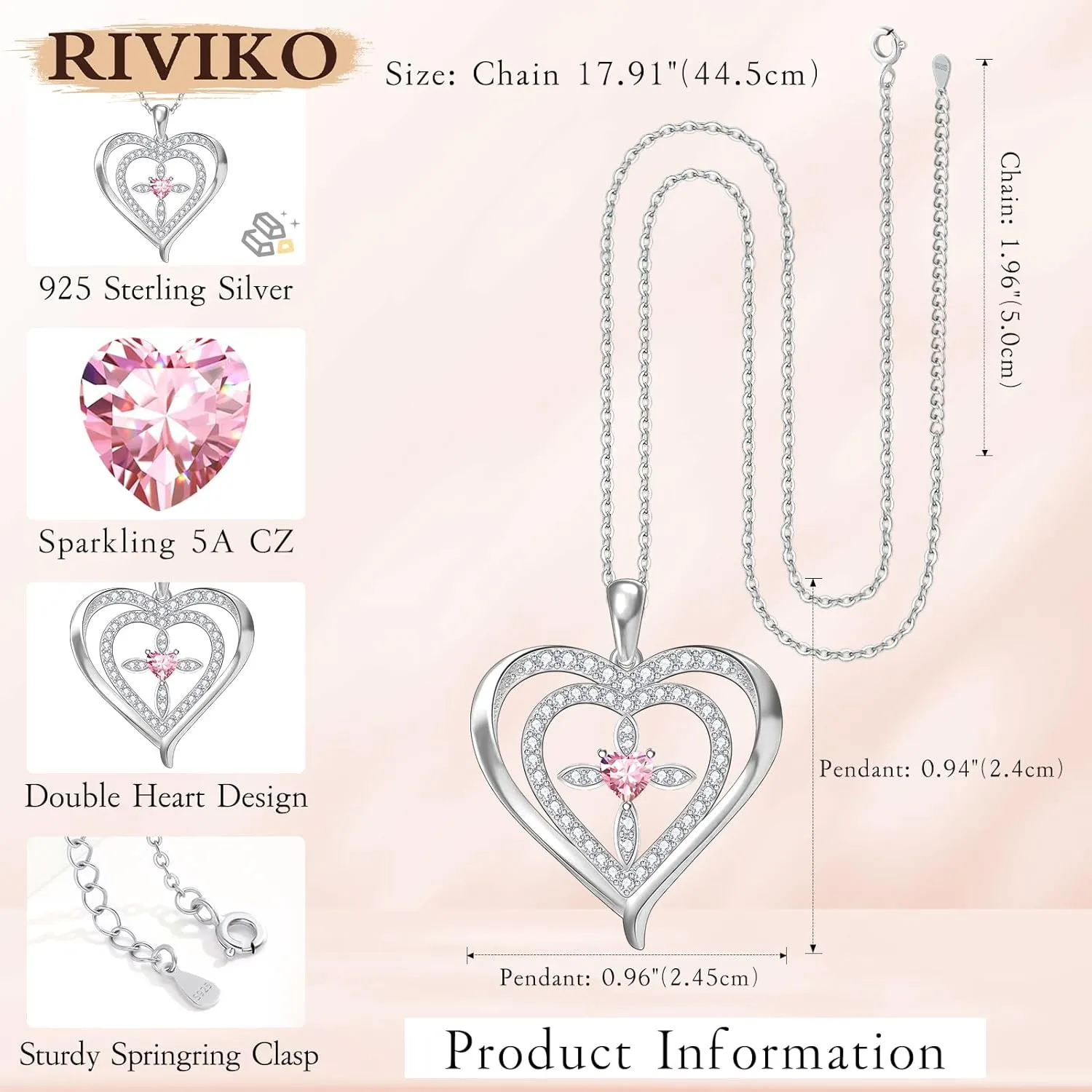 RIVIKO 925 Sterling Silver Cross Birthstone Necklace for Women,Love Heart Pendant Necklaces Trendy, Mothers Day Gifts for Mom,Anniversary Jewelry Birthday Gifts for Women Wife Mother Friend